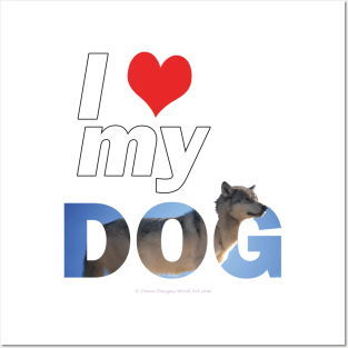 I love (heart) my dog - husky oil painting wordart Posters and Art